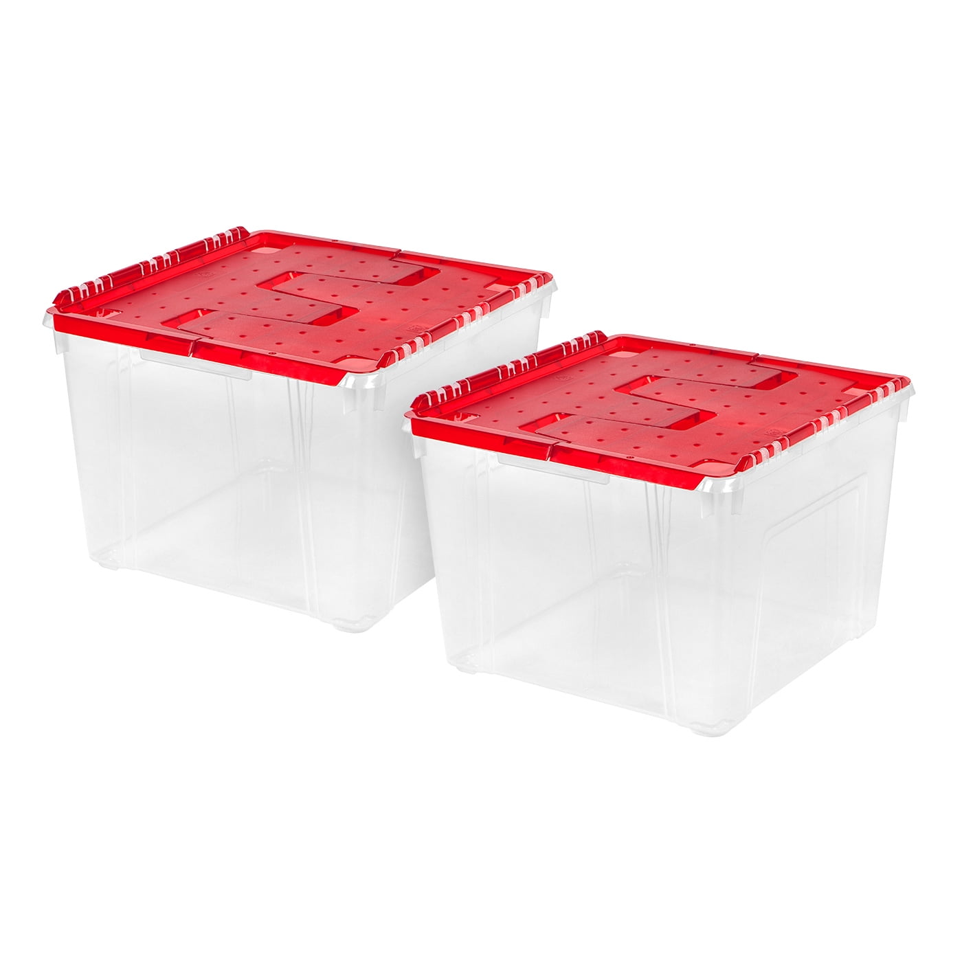 IRIS USA 2Pack 60Qt. Plastic Clear Ornament Storage Box with Hinged Lid