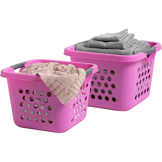 IRIS USA 2Pack Plastic Square Clothes Laundry Basket, Pink