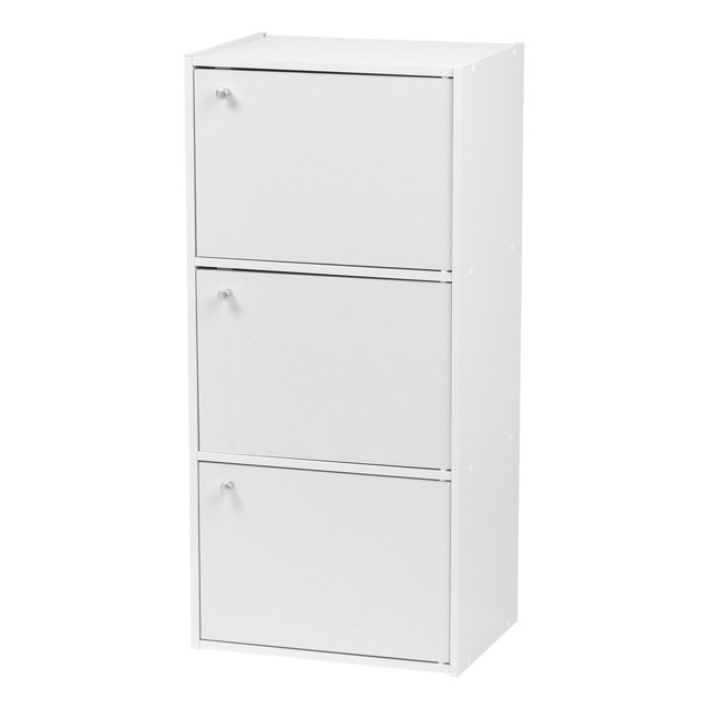 IRIS USA 3 Door Small Bookshelf Bookcase with doors, White