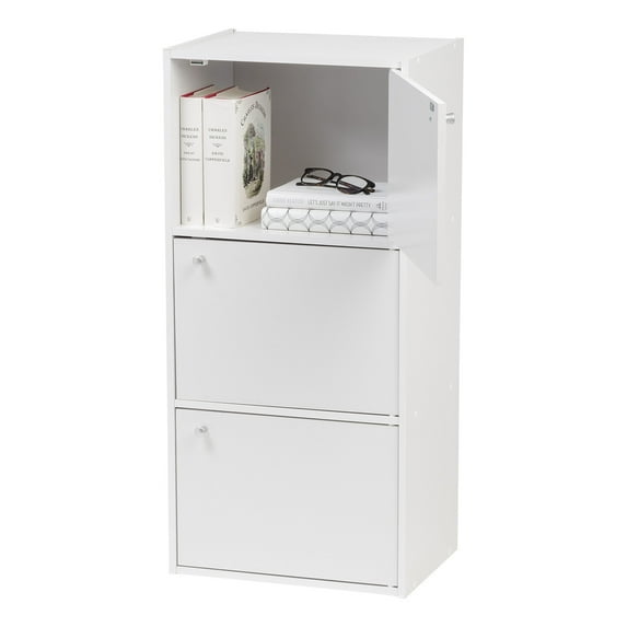 IRIS USA 3 Door Small Bookshelf Bookcase Cabinet with doors, White