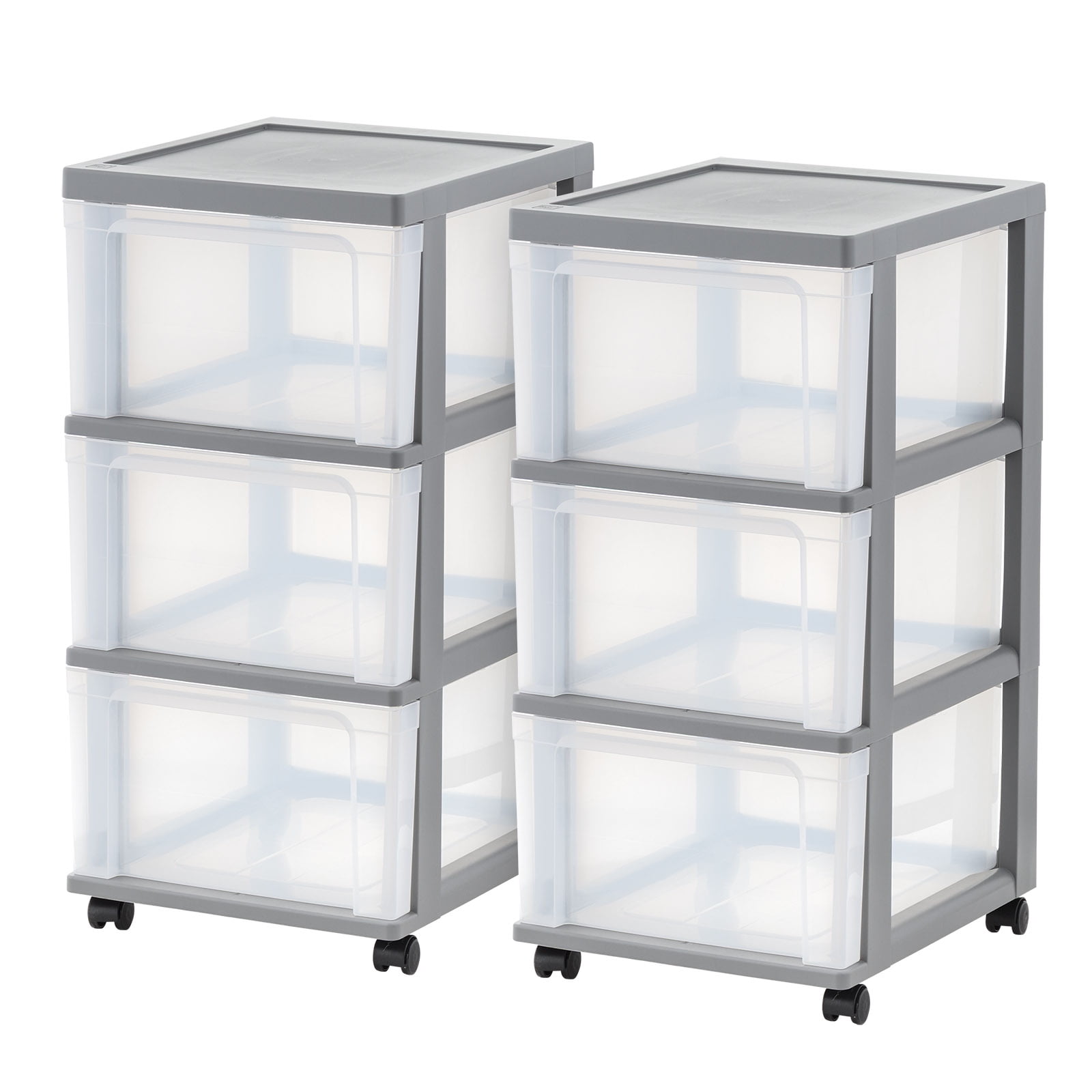 IRIS 3-Drawer Narrow Plastic Storage Drawer Cart, Gray, Set of 2