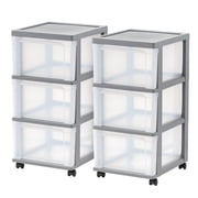 IRIS 3-Drawer Narrow Plastic Storage Drawer Cart, Gray, Set of 2