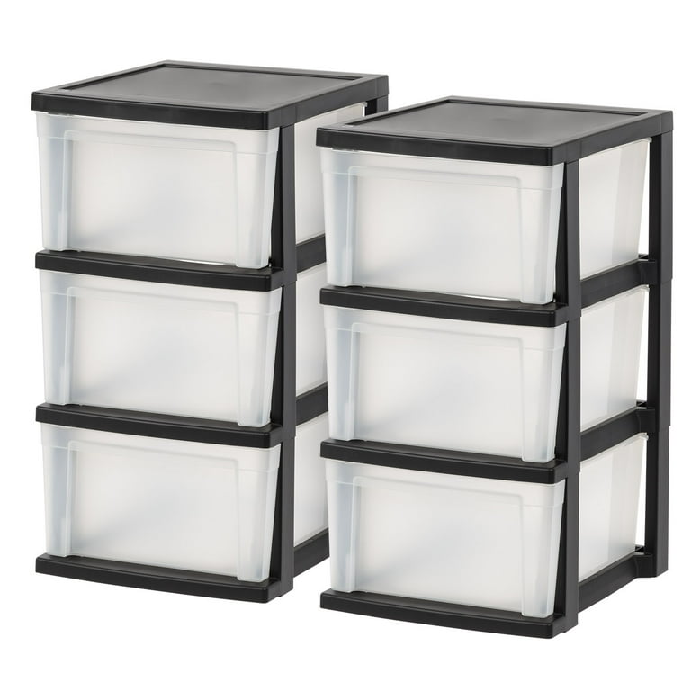 IRIS USA 3 Drawer Plastic Storage Dresser 2 Pack Standing Organizer Storage Container Bin with Drawers for Clothes Crafts Classroom Bedroom Dorm