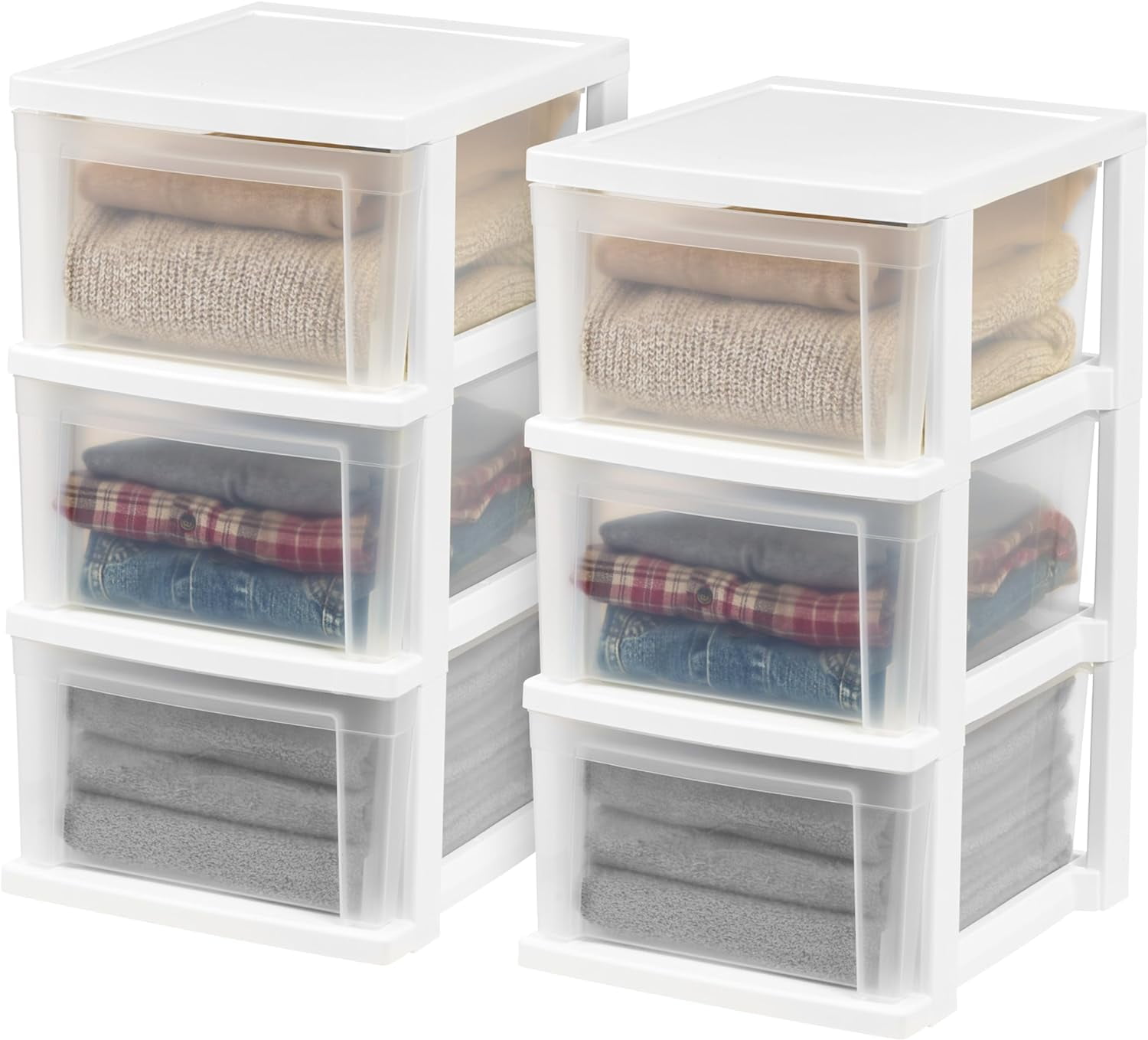 White and Clear 3-Drawer Plastic Storage Organizer, 2-Pack