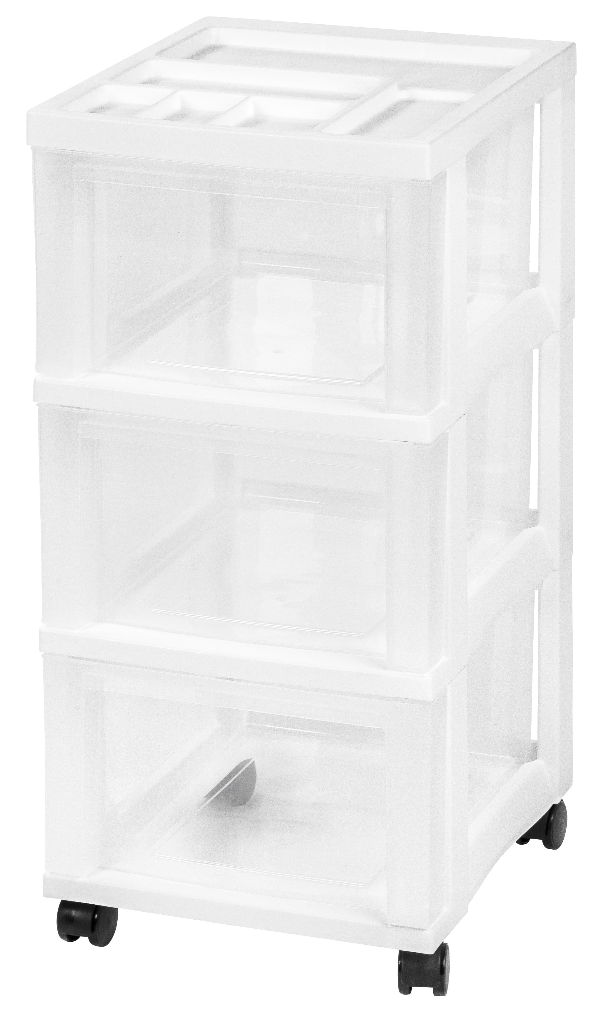 White 3-Drawer Plastic Rolling Storage Cart with Organizer Top