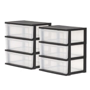 IRIS 3-Drawer Wide Plastic Storage Drawer, Black, Set of 2