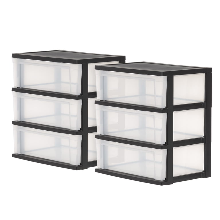 black 3 drawer dresser plastic IRIS 3-Drawer Wide Plastic Storage Drawer, Black, Set of 2