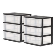 IRIS 3-Drawer Wide Plastic Storage Drawer, Black, Set of 2