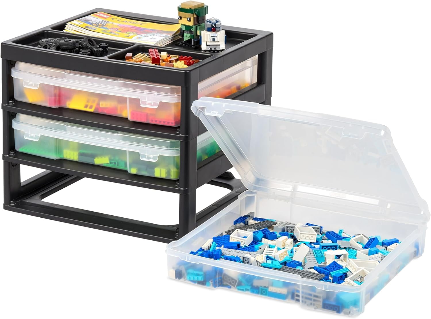 Black and Clear Plastic 3-Tier Scrapbook Storage Unit with Organizer Top