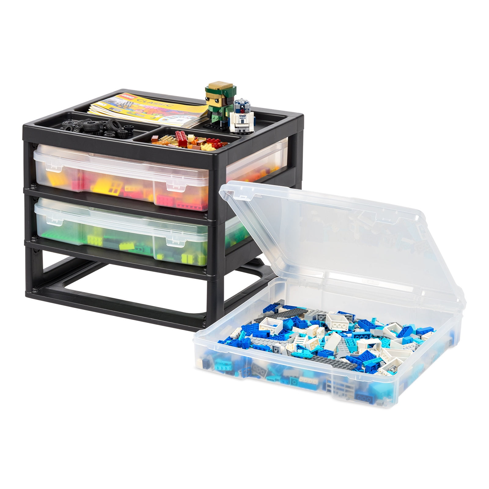 Black and Clear Plastic 3-Tier Scrapbook Storage Unit with Organizer Top