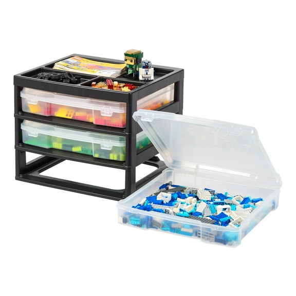 IRIS USA 3 Drawers Scrapbook Plastic Storage Unit with Organizer Top, Black