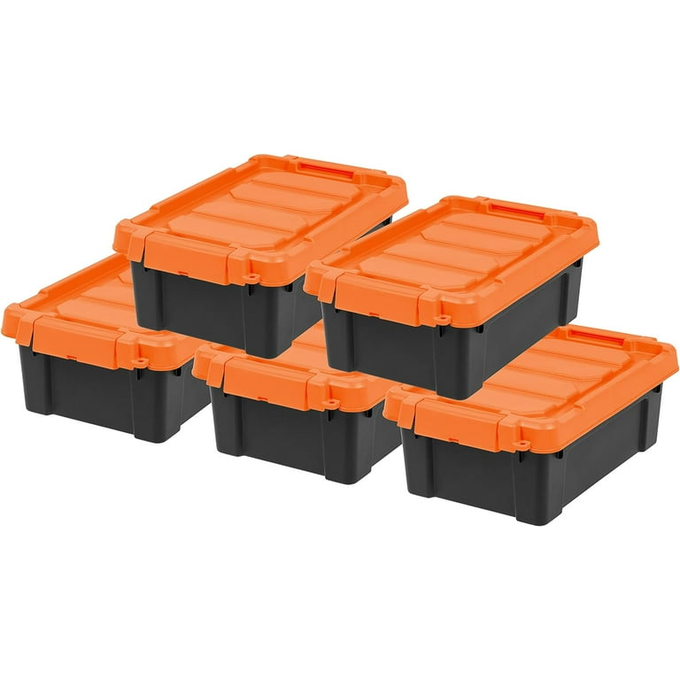 IRIS USA 3 Gallon Lockable Storage Totes with Lids, 5 Pack - Orange Lid,  Heavy-Duty Durable Stackable Containers, Large Garage Organizing Bins  Moving