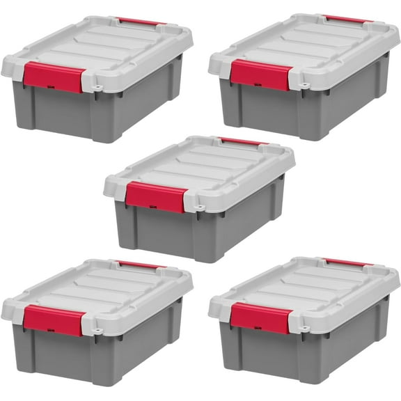 IRIS USA 3 Gallon Lockable Storage Totes with Lids, 5 Pack, Heavy-Duty Durable Stackable Containers, Large Garage Organizing Bins Moving Tubs, Gray