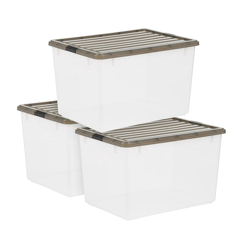 Transparent Storage Box with Lid Latching Modular Stackable Storage Bins  Large