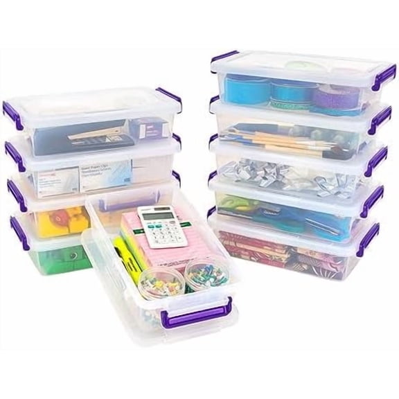 IRIS USA 3 Qt. Plastic Craft Storage Container Bins with Lids, 10 Pack, Small Art & Office Supply Organizer Tote, Sensory Bins & Boxes for Home & University, Stackable, Secure Latch Buckles, Clear