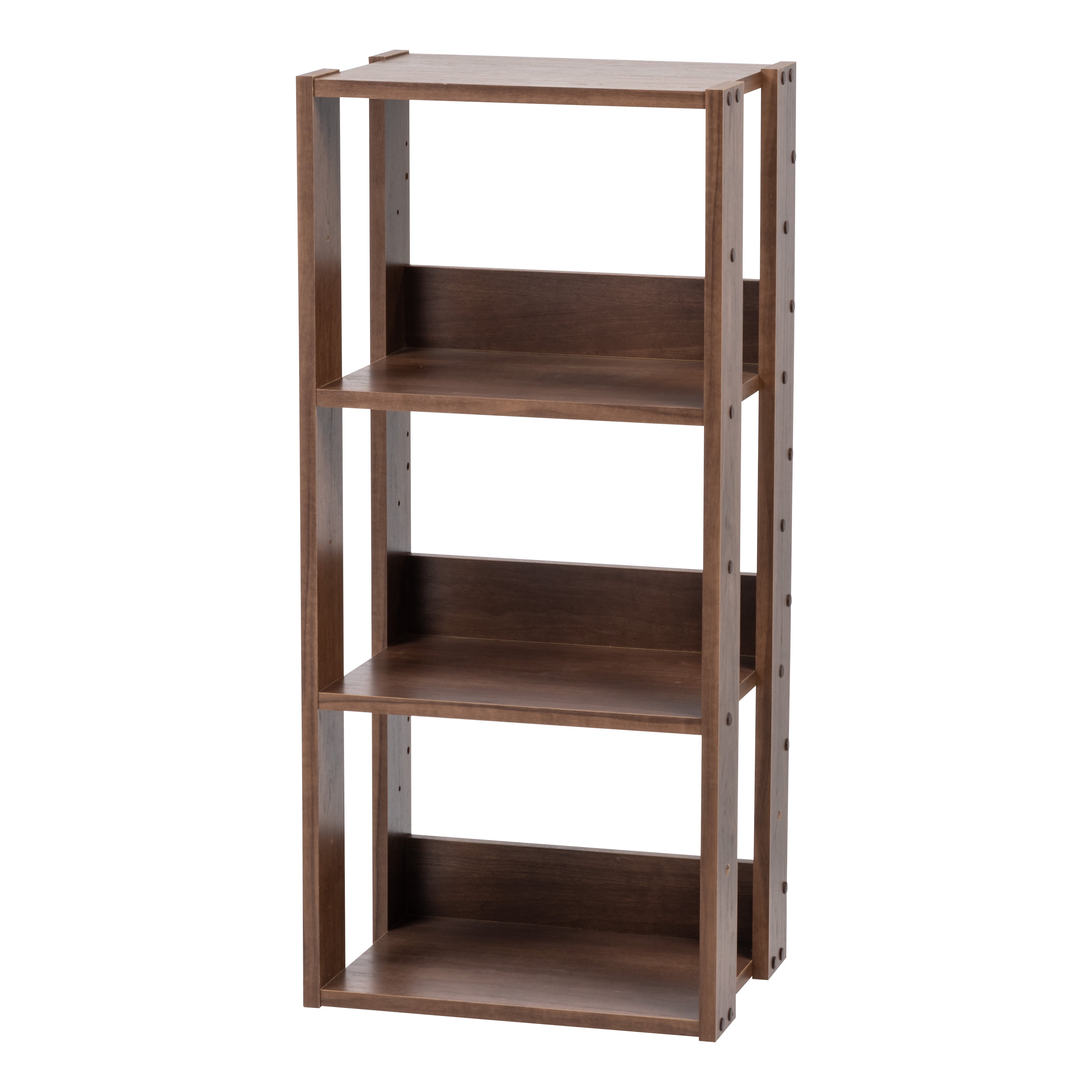 Adjustable Brown Wood 3-Shelf Open Storage Unit