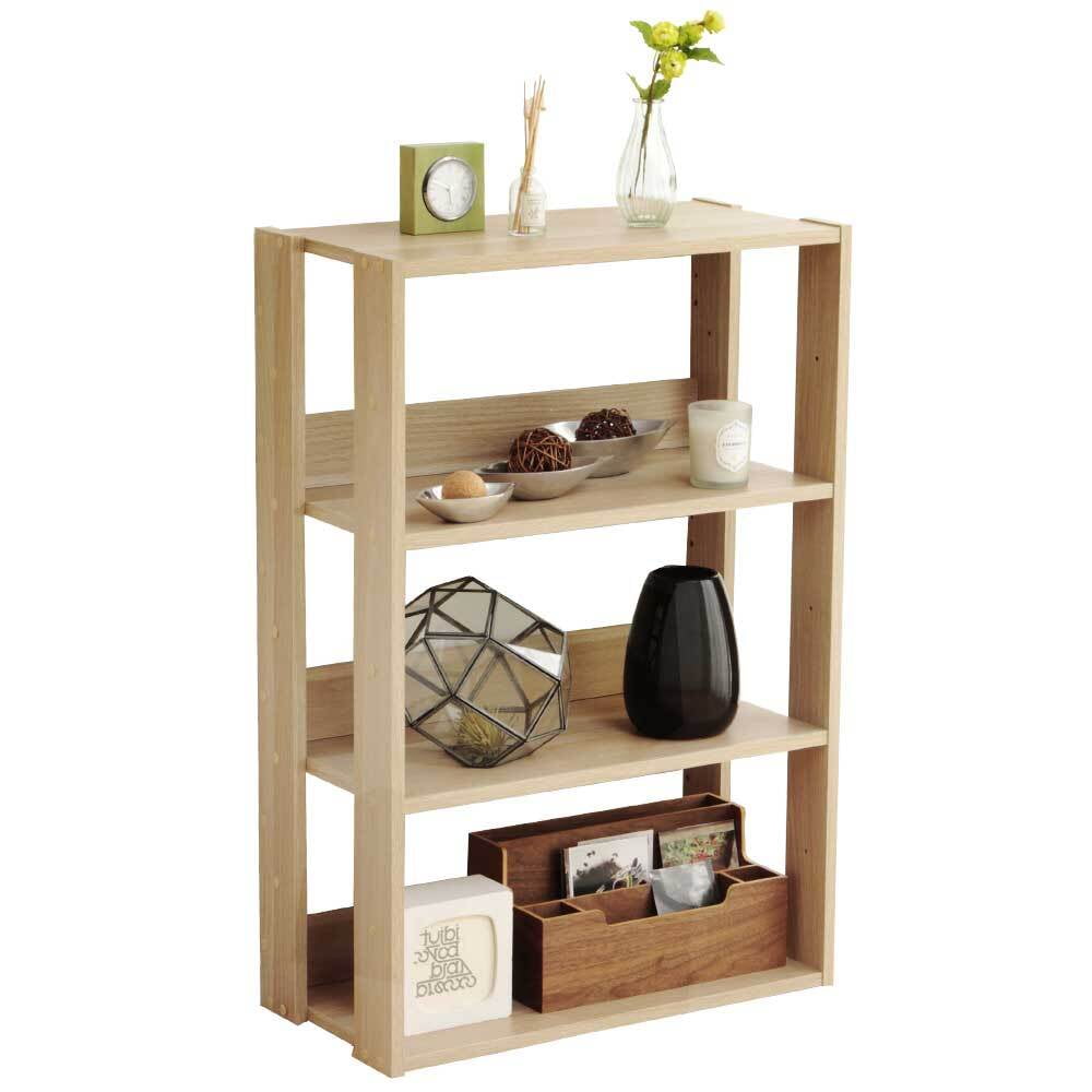IRIS USA 3 Tier Height Adjustable Wooden Bookshelf, Simple Wide Bookcase, Light Brown