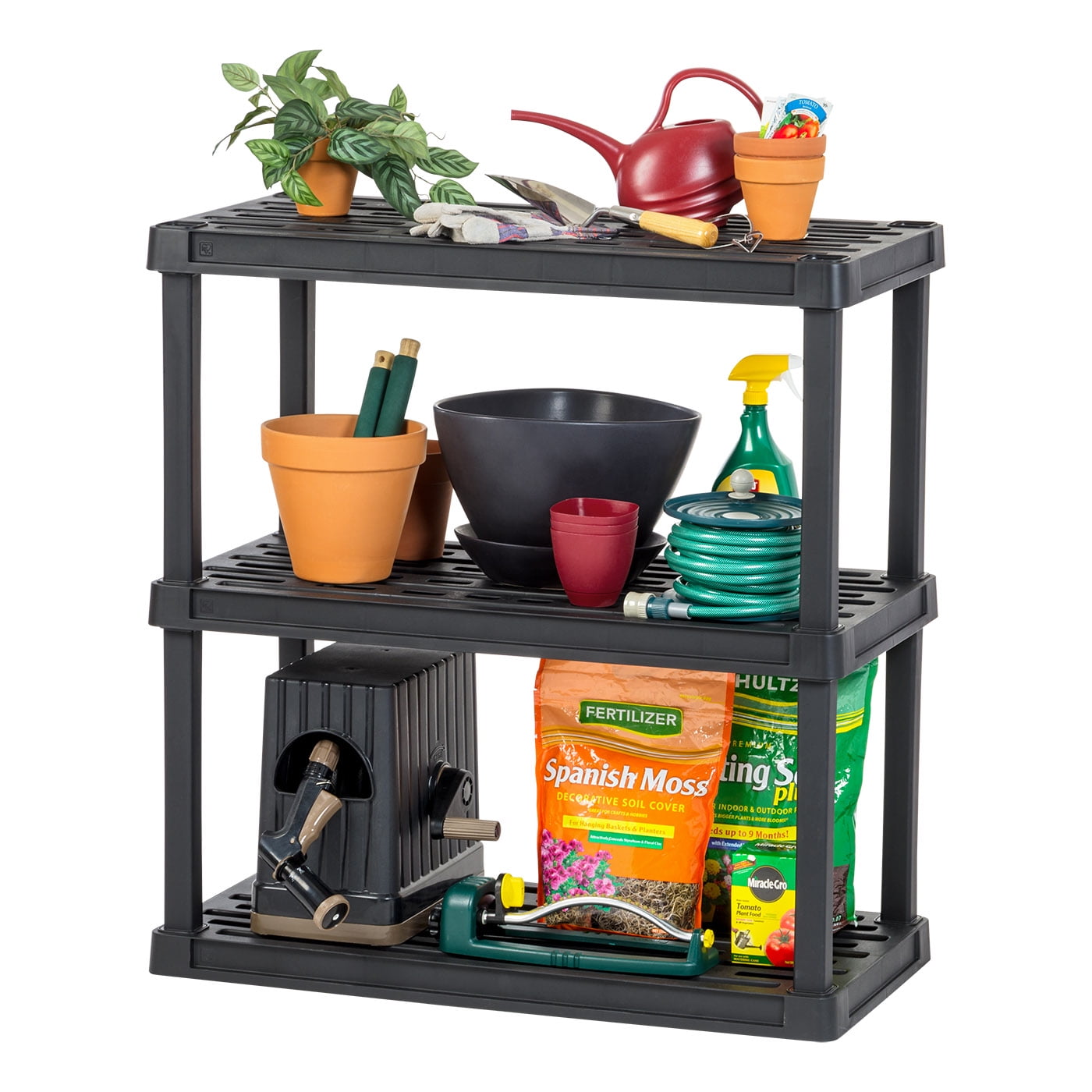 Black Heavy Duty 3-Tier Plastic Storage Shelving Unit