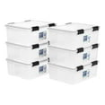 thumbnail image 1 of IRIS USA 31 Qt Storage Box with Gasket Seal Lid, 6 Pack, Made in USA - Heavy Duty Moving Containers with Tight Latch, Weather Proof Tote Bin, WEATHERPRO - Clear/Black, 1 of 5