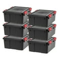 thumbnail image 1 of IRIS USA 31 Qt Storage Box with Gasket Seal Lid, 6 Pack - BPA-Free, Made in USA - Heavy Duty Moving Containers with Tight Latch, Weather Proof Tote Bin, WEATHERPRO - Black/Red, 1 of 8