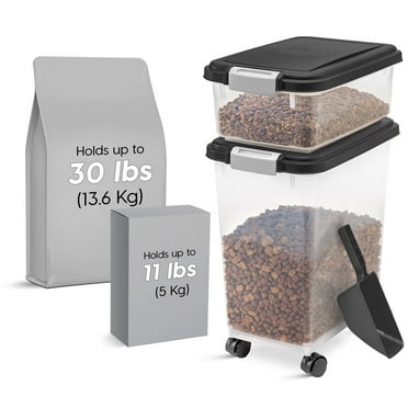 IRIS USA 30 lbs & 11 lbs Combo Airtight Dog Food Storage Container, Stackable Treat Box, 2-Cup Scoop, Casters, Keep Fresh, Easy Mobility, Black