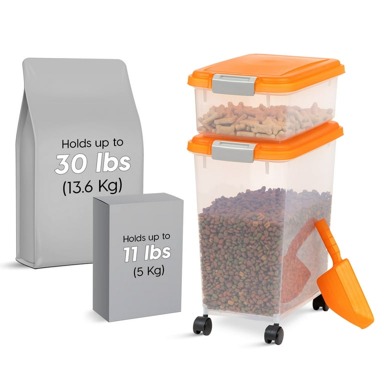IRIS USA 30 lbs 11 lbs Combo Airtight Dog Food Storage Container Stackable Treat Box 2 Cup Scoop Casters Keep Fresh Easy Mobility Orange Walmart
