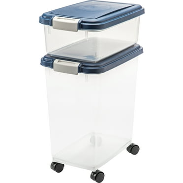 IRIS USA 30 lbs & 11 lbs Combo Airtight Dog Food Storage Container, Stackable Treat Box, Casters, Keep Fresh, Easy Mobility, Navy