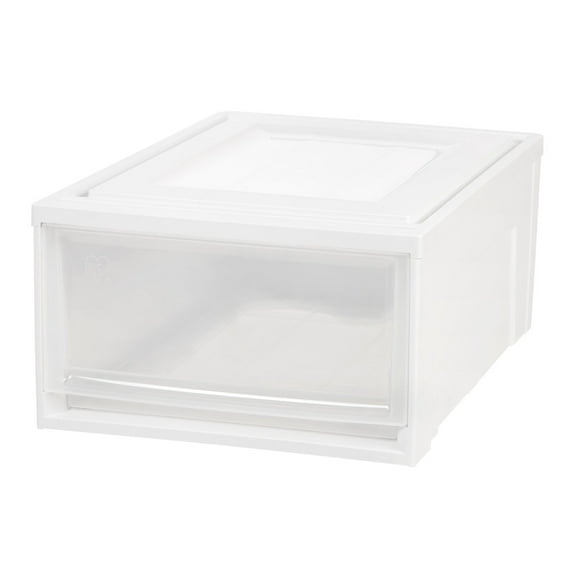 IRIS 31 Quart Plastic Stackable Medium Box Chest Drawer Storage, White
