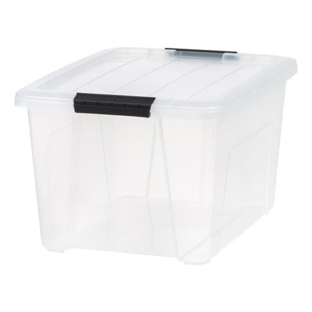 IRIS 32qt Stack and Pull Storage Bin with Lid Clear: Plastic, Portable, Lidded, Stackable, Built-In Handles, Universal Storage