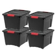 thumbnail image 1 of IRIS 32 Qt Stackable Plastic Storage Bins with Lids, 4 Pack - BPA-Free,  - Garage Organizing Solution, Latches, Durable Nestable Containers, Secure Pull Handle - Black, 1 of 4