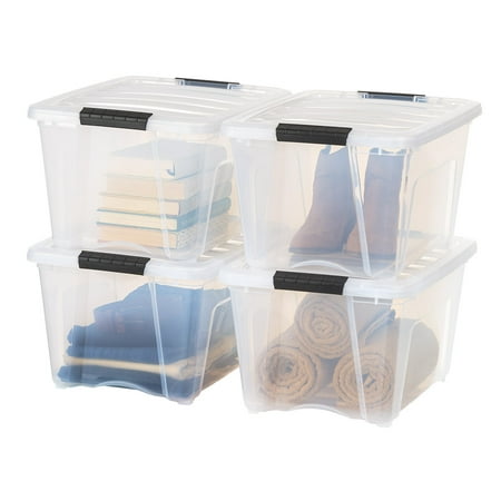 IRIS 32 Qt Stackable Plastic Storage Bins with Lids- See-Through- Clear, 4Pk