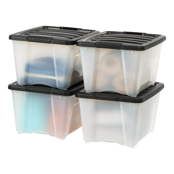 IRIS USA 32Qt. Plastic Storage Bins with Lids, Clear, Latching, Stackable, Totes 4Pk