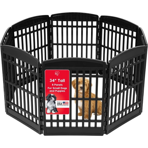 IRIS USA 34" Exercise 8-Panel Pet Playpen, Dog Playpen, for Medium and Large Dogs, Keep Pets Secure, Easy Assemble, Fold It Down, Easy Storing, Customizable, Black