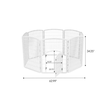 IRIS USA 34" Exercise 8-Panel Pet Playpen with Door, Dog Playpen, Puppy Playpen, Small Medium Large Dogs, Keep Pets Secure, Easy Assemble, Rust-Free, Heavy-Duty Molded Plastic, Customizable, White
