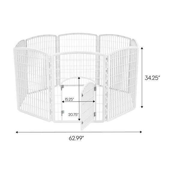 IRIS USA 34" Exercise 8-Panel Pet Playpen with Door, Dog Playpen, Puppy Playpen, Small Medium Large Dogs, Keep Pets Secure, Easy Assemble, Rust-Free, Heavy-Duty Molded Plastic, Customizable, White