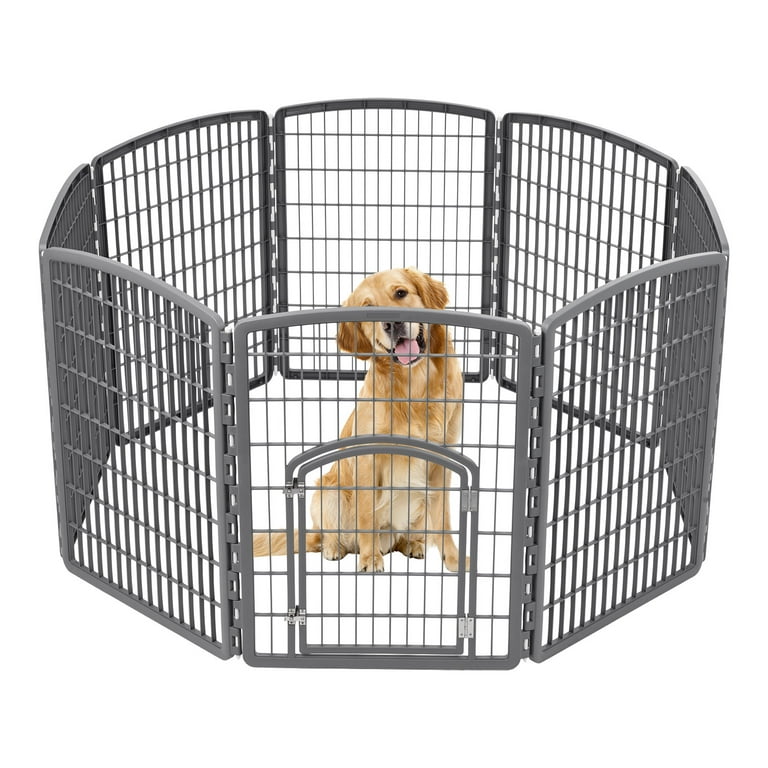Iris 34 Inch Exercise 8 Panel Pet Playpen with Door Gray