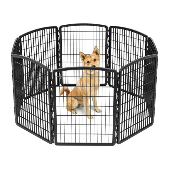 IRIS USA 34" Exercise 8-Panel Pet Playpen, for Small Medium Large Dogs, Keep Pets Secure, Easy Assemble, Rust-Free, Heavy-Duty Molded Plastic, Customizable, Black