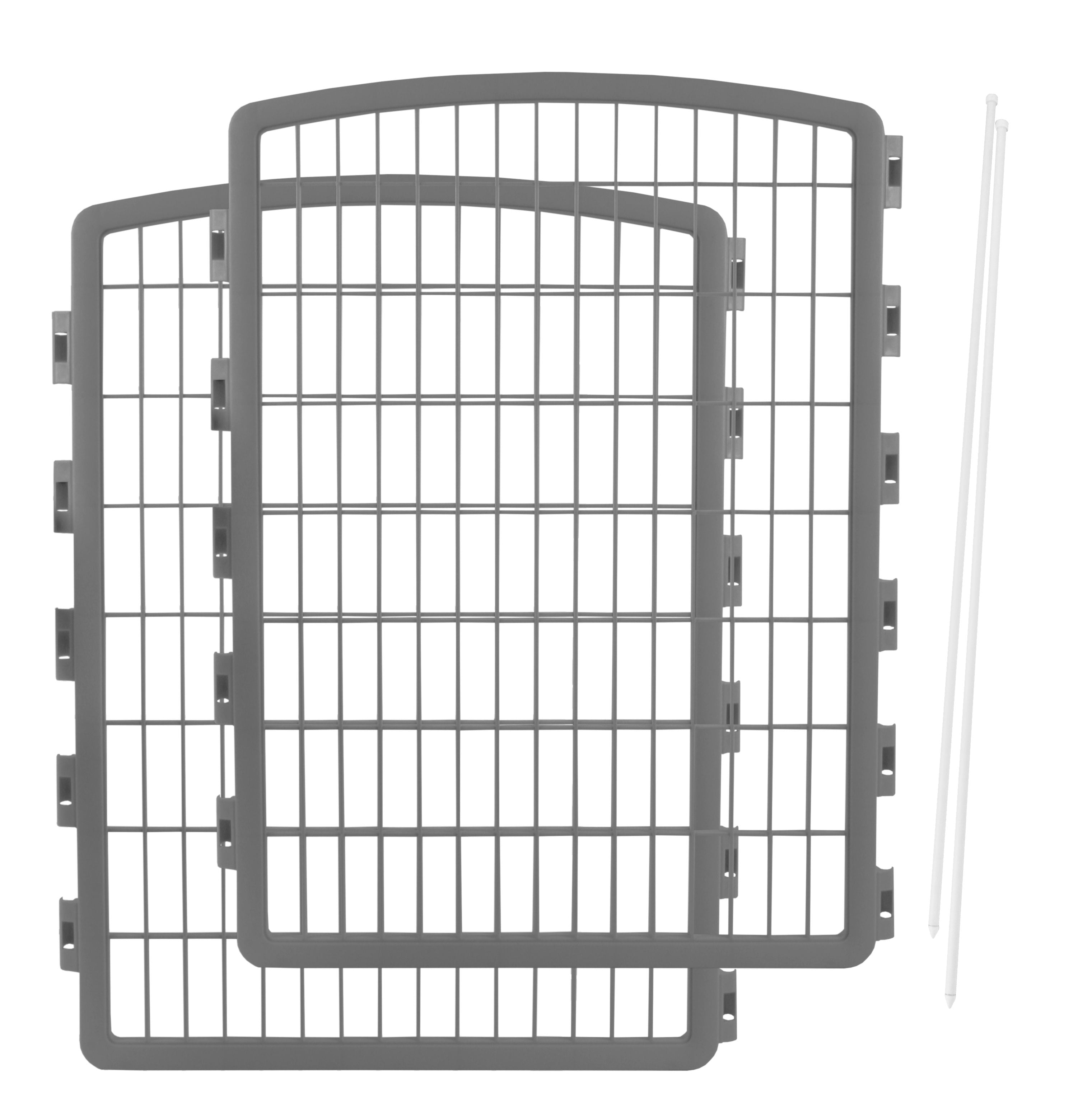 IRIS USA 34'' Pet Playpen 2 Panel Add-On with Connecting Rods, Dog Playpen, Small Medium Large Dogs, Heavy-Duty Molded Plastic, Rust-Free, Gray