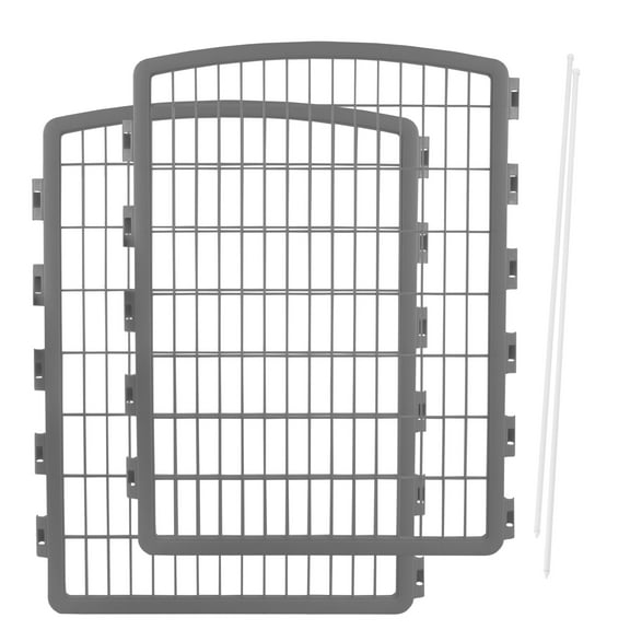 IRIS USA 34'' Pet Playpen 2 Panel Add-On with Connecting Rods, Dog Playpen, Small Medium Large Dogs, Heavy-Duty Molded Plastic, Rust-Free, Gray