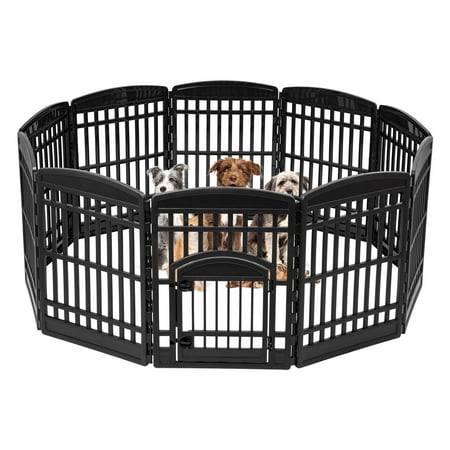 IRIS USA 35" Exercise 10-Panel Pet Playpen with Door. Small, Medium, and Large Dogs, Keep Pets Secure, Easy Assembly & Storying, Customizable, Black