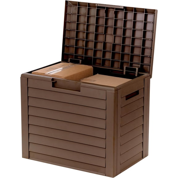 IRIS USA 35-Gallon Outdoor Deck Storage Box, Lockable & UV-Protected, Weather-Resistant Patio Storage, Durable & Stylish Design - Brown