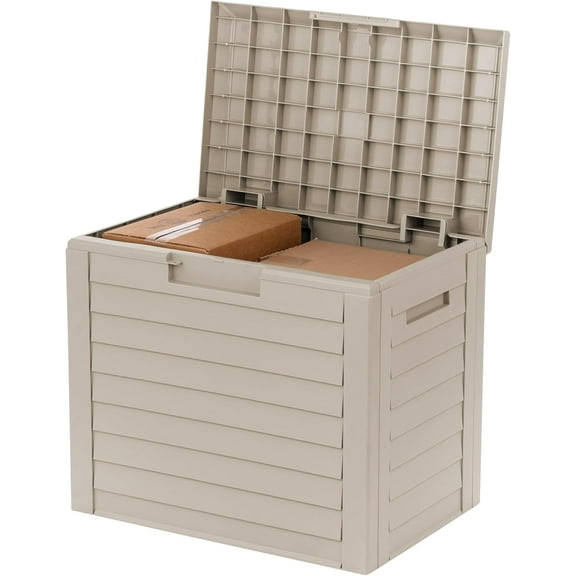 IRIS USA 35-Gallon Outdoor Deck Storage Box, Lockable & UV-Protected, Weather-Resistant Patio Storage for Cushions, Beige