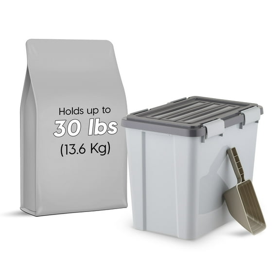 IRIS USA 30lbs/32qt Dog Food Storage Container with 2 Cup Scoop, Gasket Seal Lid, Gray/Dark Gray