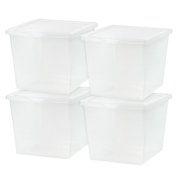 IRIS USA 36 Qt Clear Storage Box, BPA-Free Plastic Stackable Bin with Lid, 4 Pack, Containers to Organize Closet Shelves, Clothes, Blankets, Towels