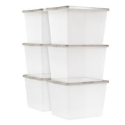 IRIS USA, 36 Qt. Stackable Box, Plastic Storage Bins with Lids, Clear, Gray Lid, Set of 6