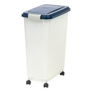 IRIS 37.5 Lbs / 47 Qt Airtight Pet Food Storage Container with Attachable Casters, Navy/Pearl