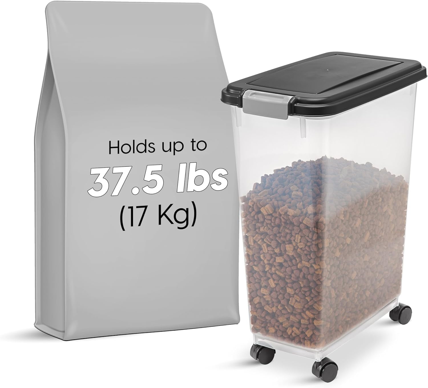 IRIS 47 Quart Airtight Plastic Pet Food Storage Container with Casters