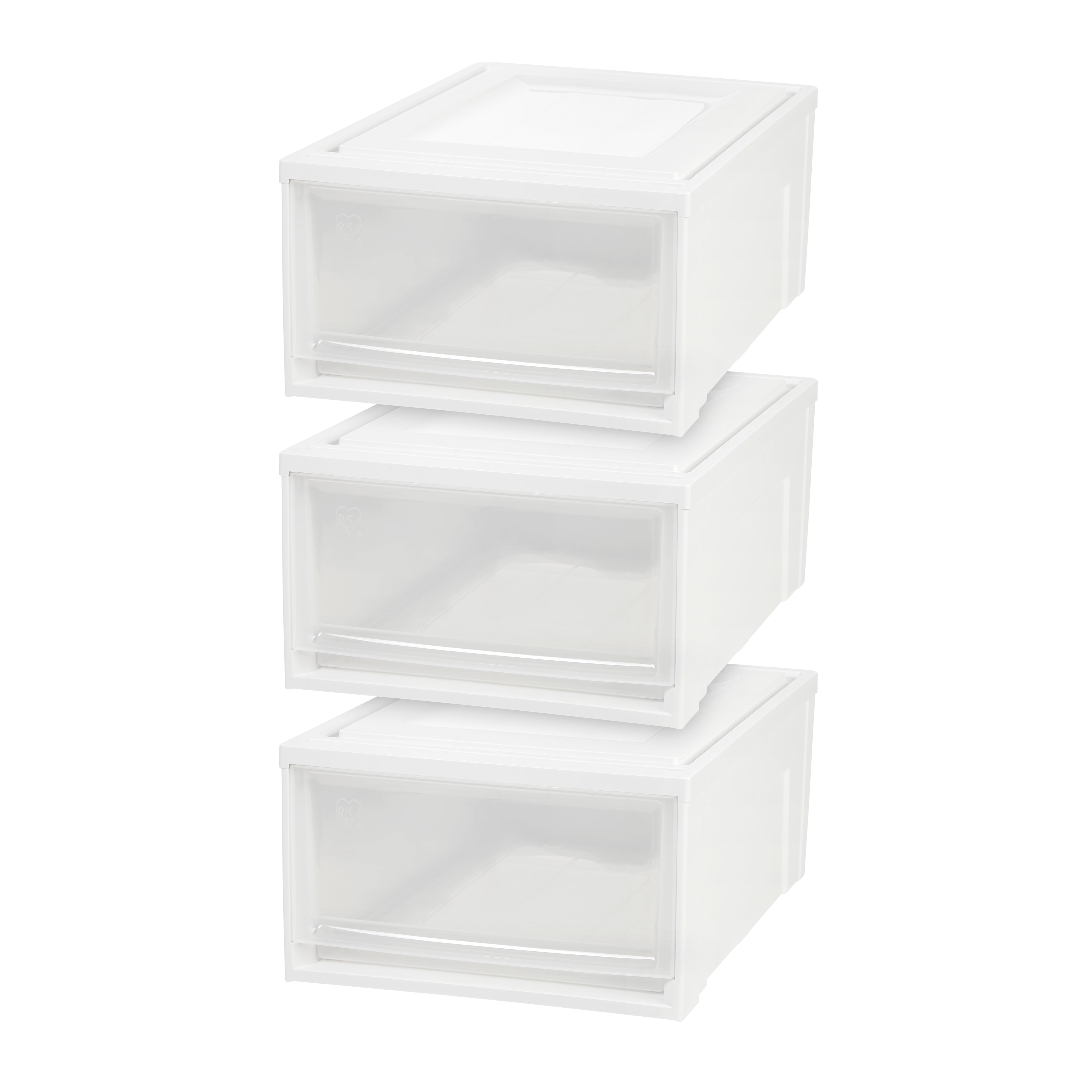 IRIS USA Stackable Clear Plastic Storage Drawers Container, 3-Pack ...