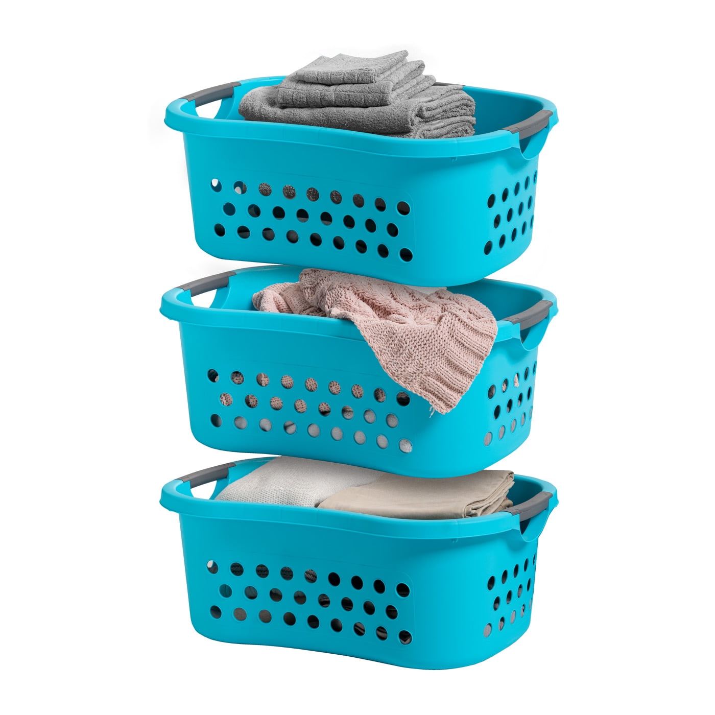 Round Collapsible Laundry Hamper with Handles, Teal & Orange, Sold by at Home