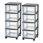 IRIS USA, 4-Drawer Narrow Plastic Storage Drawer Cart, Black, Set of 2